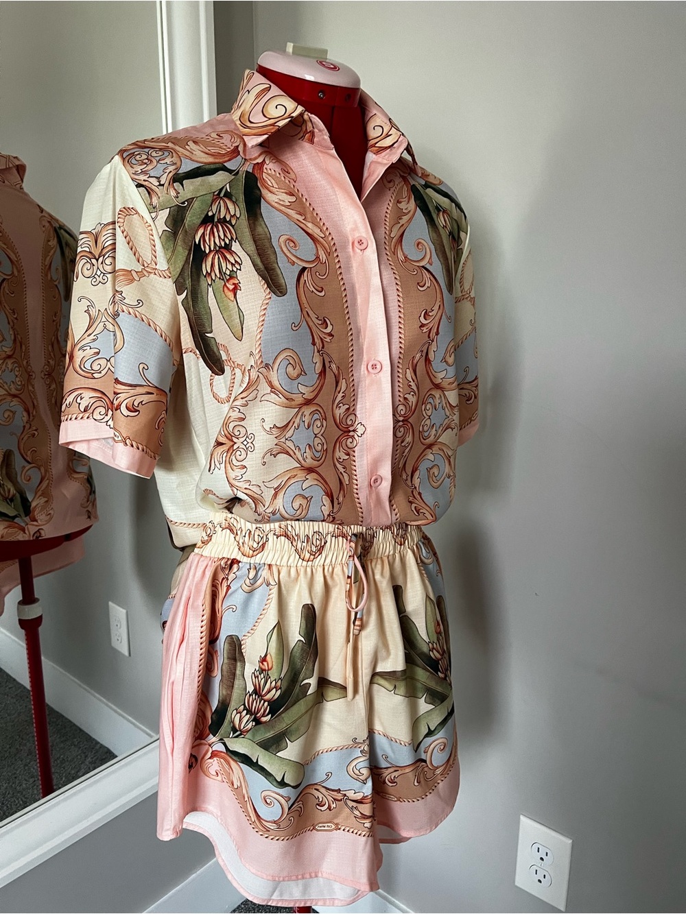 Faux FARM Rio Pink, Cream & Blue Printed Short Jumpsuit - Picture 7 of 9